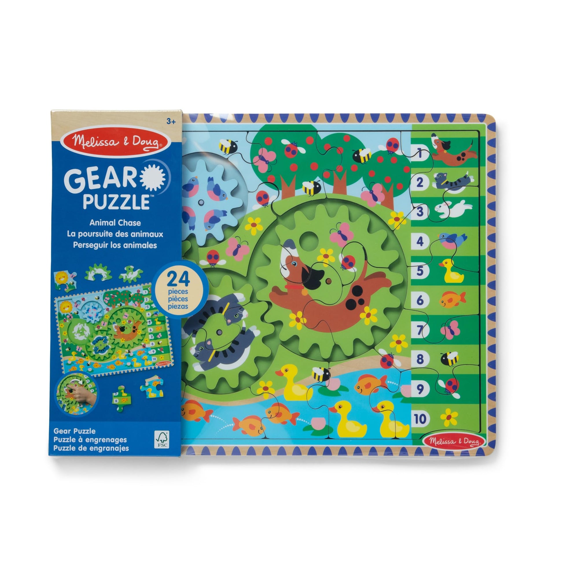 Melissa & Doug Wooden Animal Chase Jigsaw Spinning Gear Puzzle - 24 Pieces Wooden Puzzle for Toddlers and Preschoolers, for Boys and Girls Ages 3+