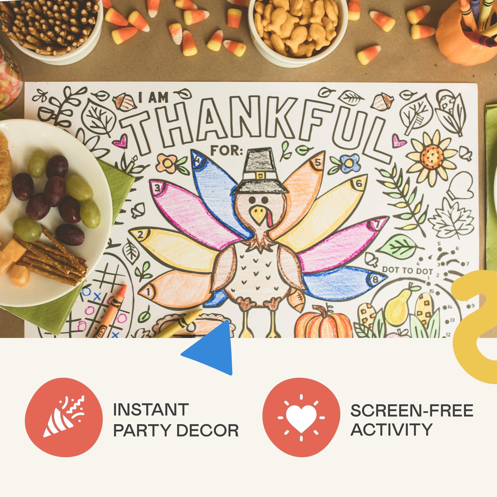Tiny Expressions - Thanksgiving Coloring Placemats - Set of 12 Paper Placemats to Color, Turkey 'I Am Thankful for' Theme - Fall Thanksgiving Activity