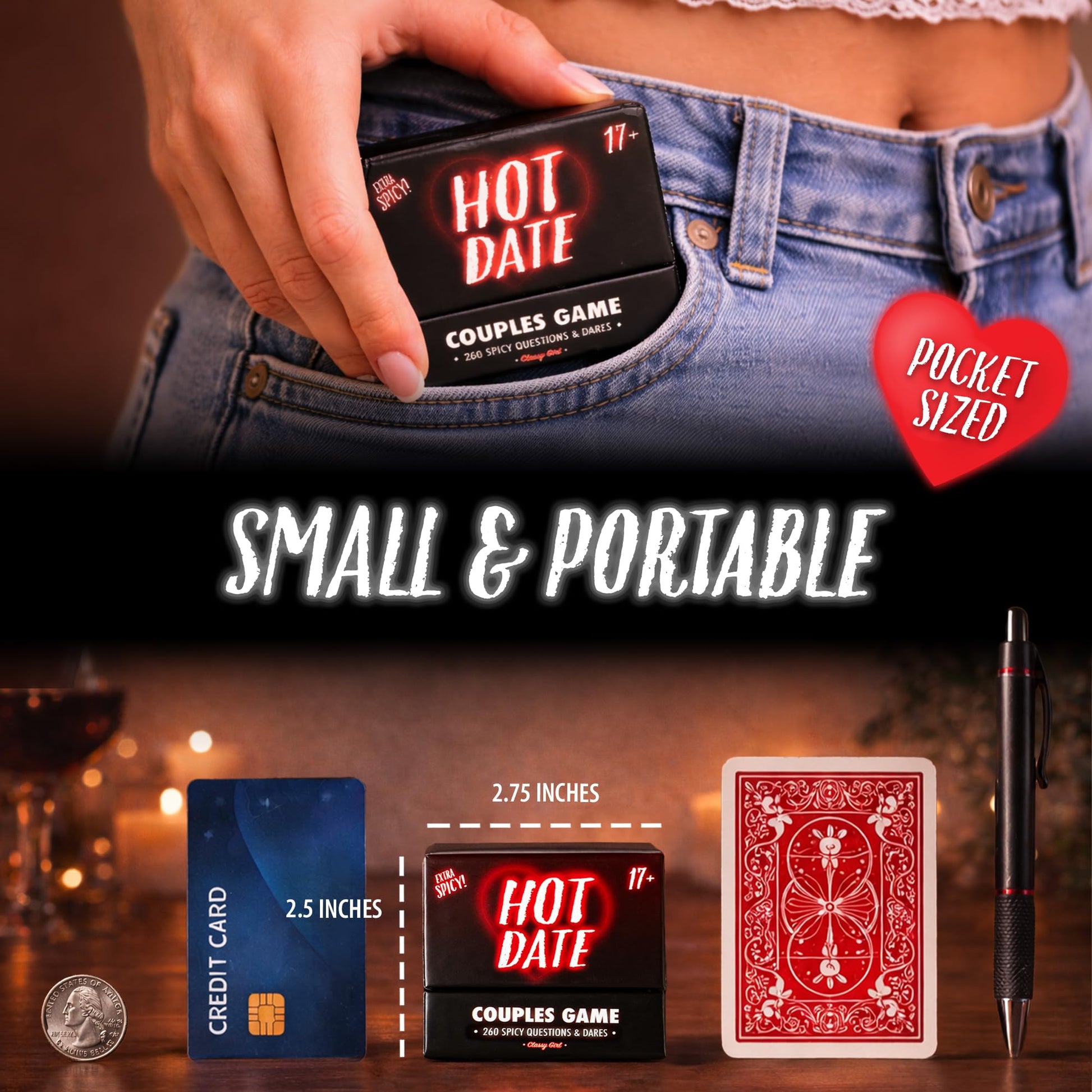 Classy Girl Hot Date Couples Game for Adults - 260 Spicy, Fun Questions & Dares for Romantic Nights & Deep Relationships - Conversation Cards - 2