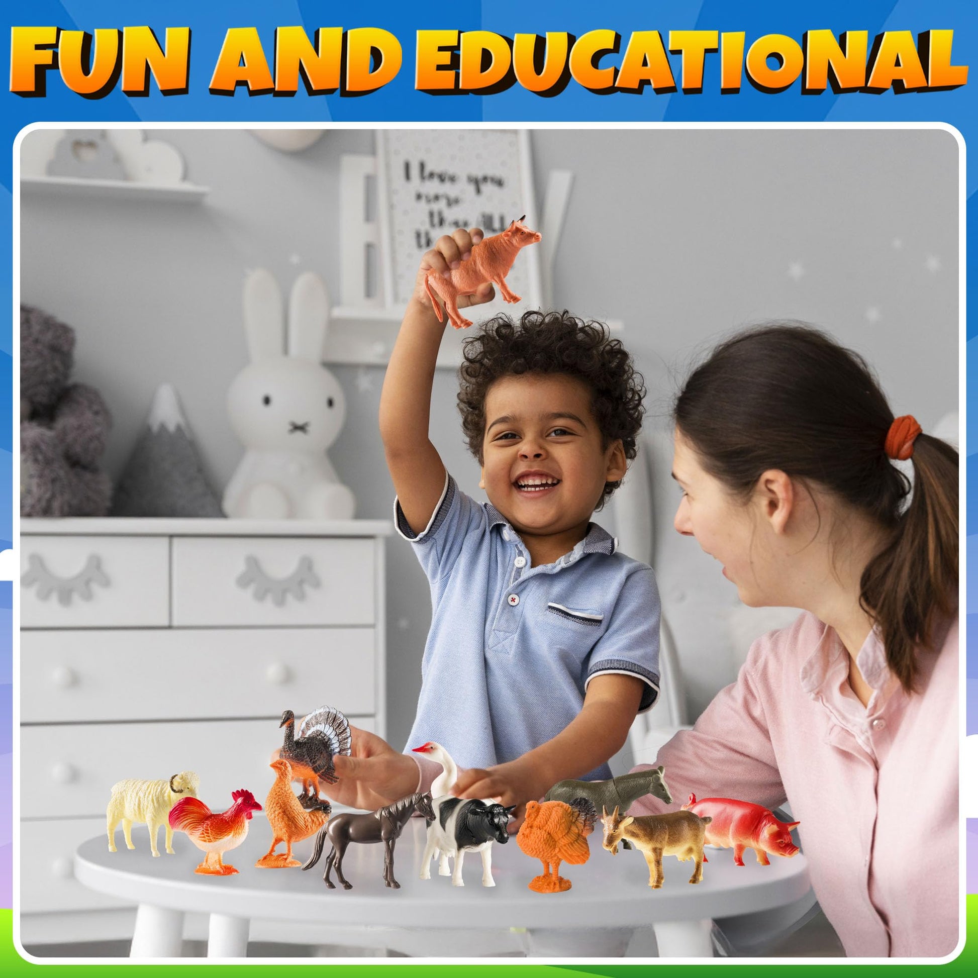 Bedwina Large Farm Animal Toys - 12 Pack - Plastic Farm Animals for Kids, Realistic 3-5 Inch Ranch / Barnyard Toy Figures Styles Include Sheep, Horse