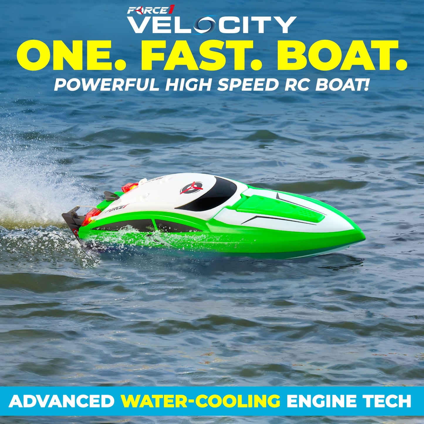 Force1 Velocity Green Fast RC Boat- Remote Control Boats for Adults and Kids, Underwater Speed Racing Mini RC Toy for Pools and Lakes, 2.4GHZ