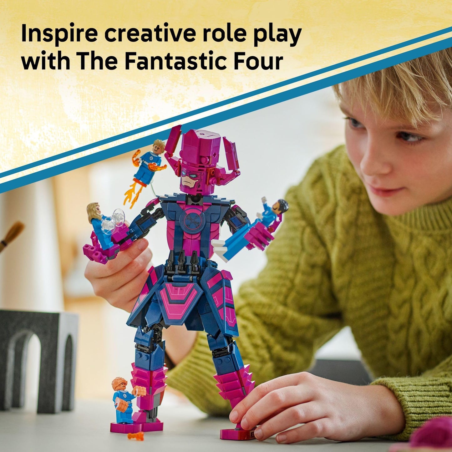 LEGO Marvel Fantastic Four vs. Galactus Construction Figure - Super Hero Building Toy - 4 Minifigures, Including The Thing, Invisible Woman and Human
