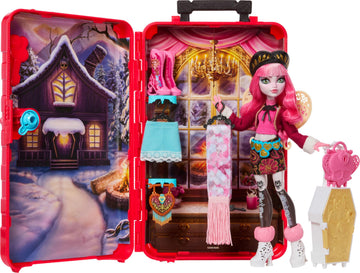 Monster High Skulltimate Secrets Cupid Asteria Doll and Accessories Set, Destination: Cabin Slay-Cation with Suitcase and 19+ Surprises Like Clothes