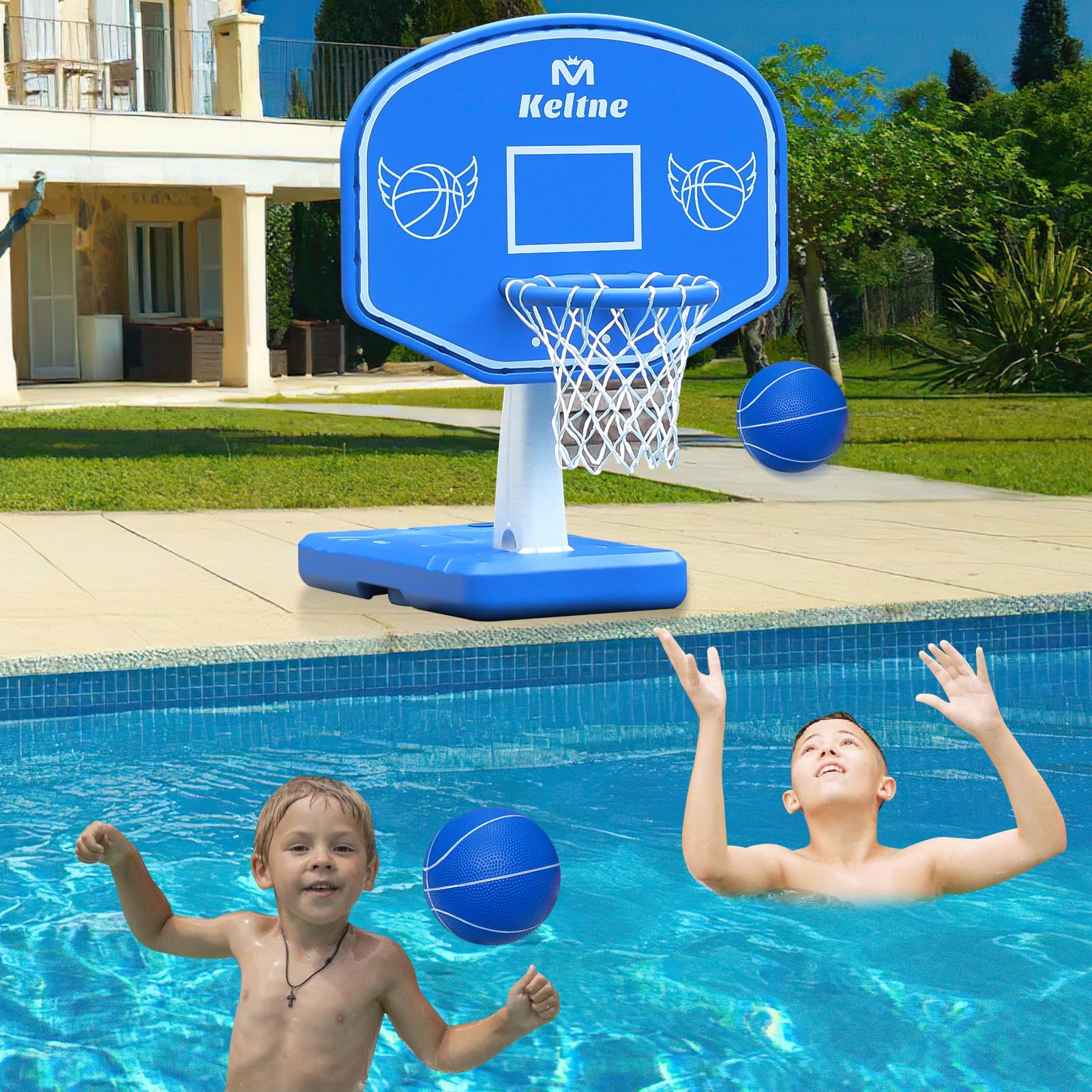 Pool Basketball Hoop Poolside, Large Pool Summer Water Basketball Hoop Game Toys with Lengthen Sturdy Base for Kids Boys Girls, Swimming Pool