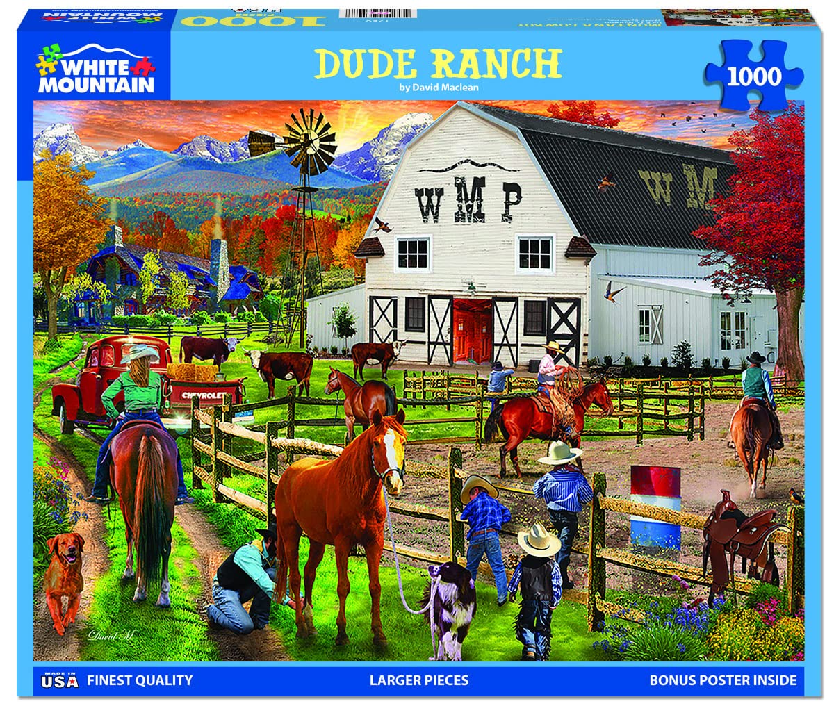 White Mountain 1000 Piece Jigsaw Puzzle Retro Fall Country, Dude Ranch