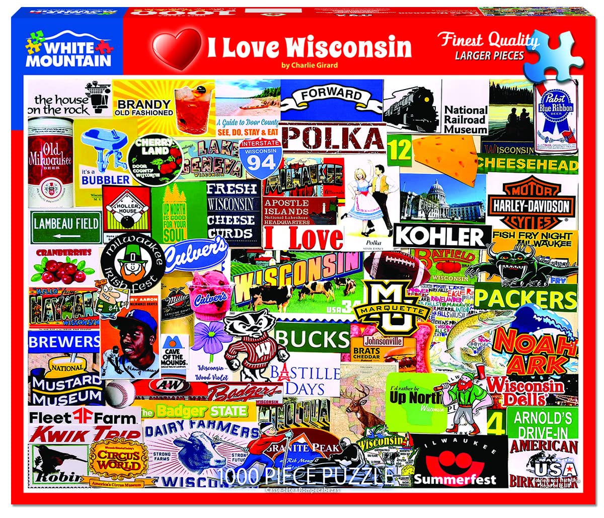 White Mountain 1000 Piece Jigsaw Puzzle Cheesehead State, I Love Wisconsin
