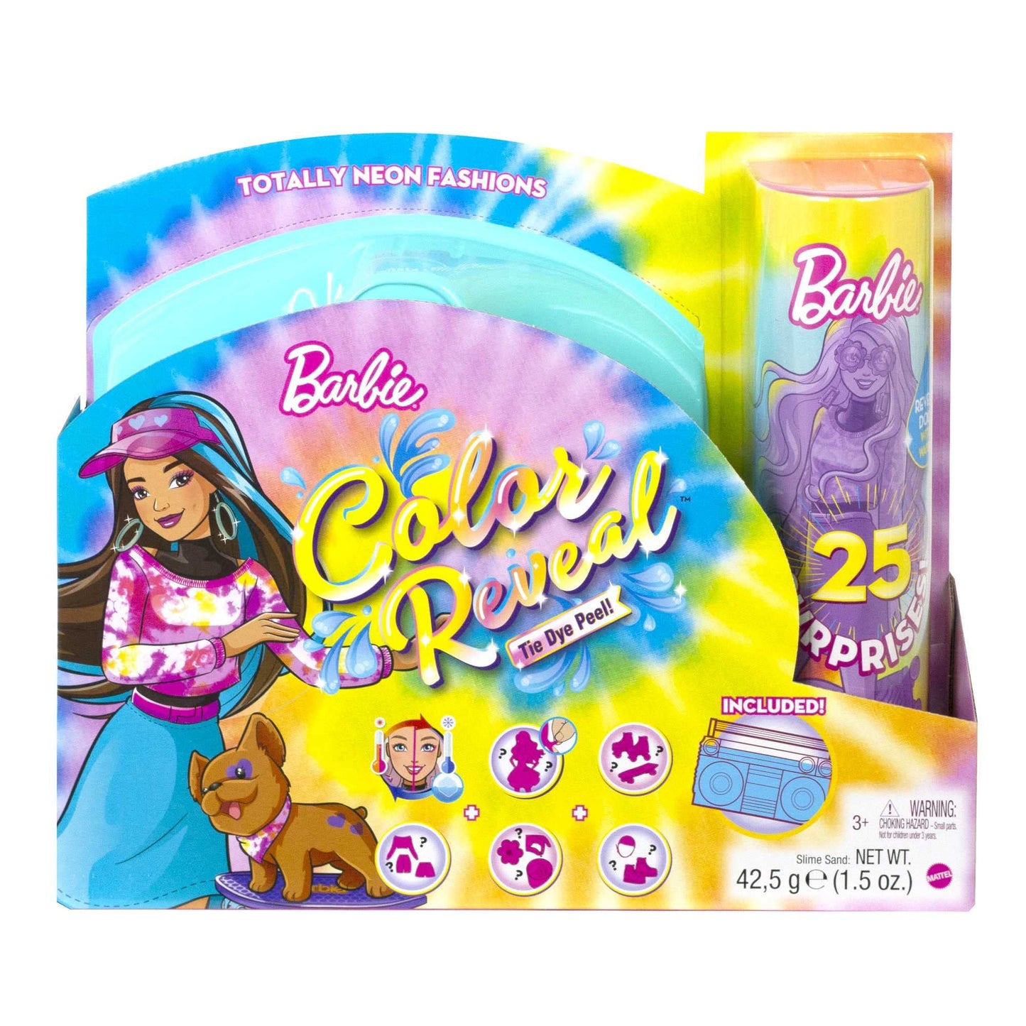 Barbie Color Reveal Totally Neon Fashions Doll with Blue-Streaked Brunette Hair & 25 Surprises Including Color Change, Gift for Kids