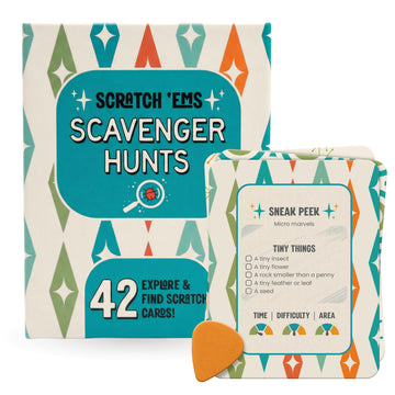 Scratch 'Ems Scavenger Hunts | 42 Scratch Off Adventure Cards - Outdoor Scavenger Hunt for Kids & Families | All Season, Reusable Scratch-Off Cards