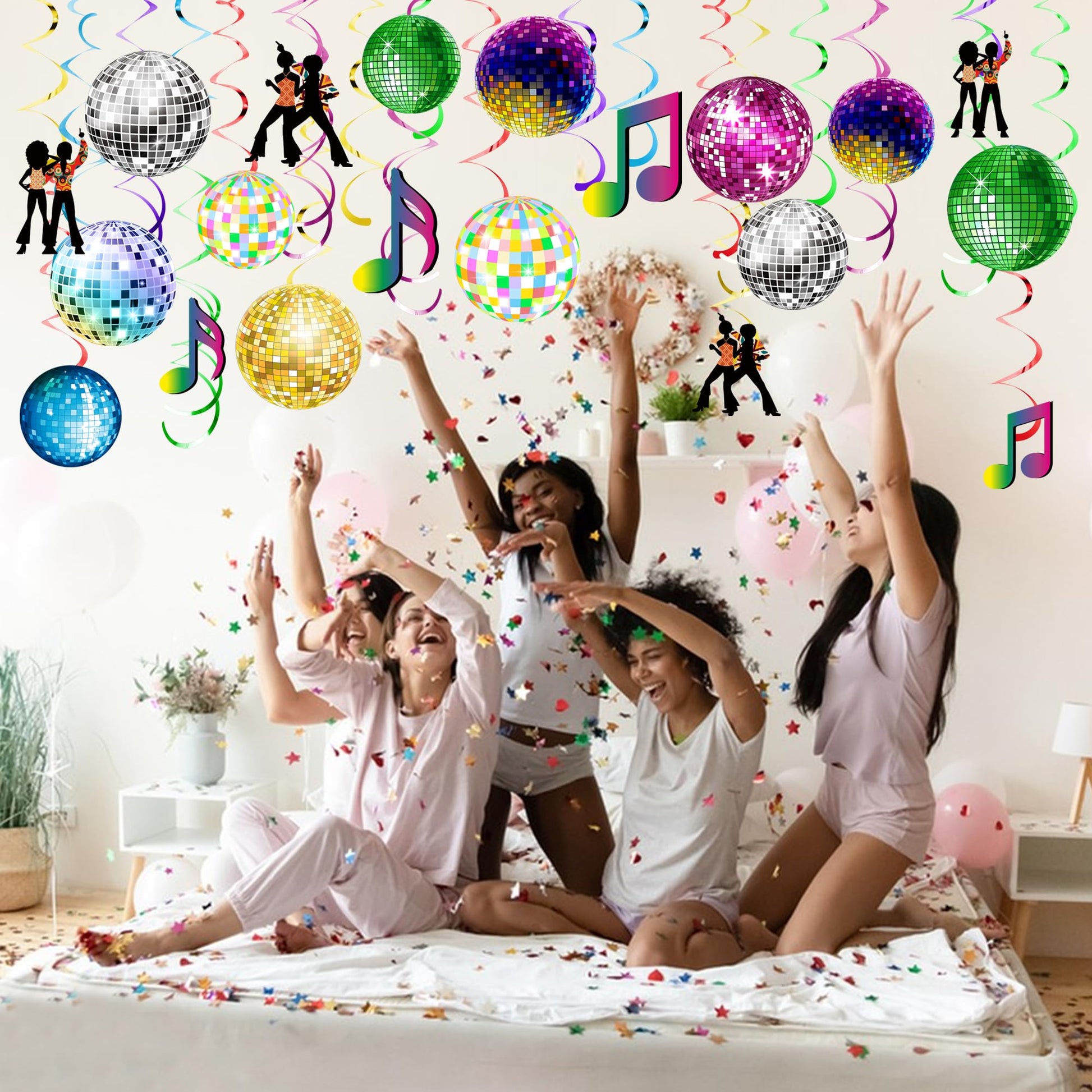 54 Pieces Disco Party Decorations Disco Ball Hanging Swirls 70s Party Hanging Swirls Ceiling Decor for Disco Party 70s Birthday Party Favors Supplies