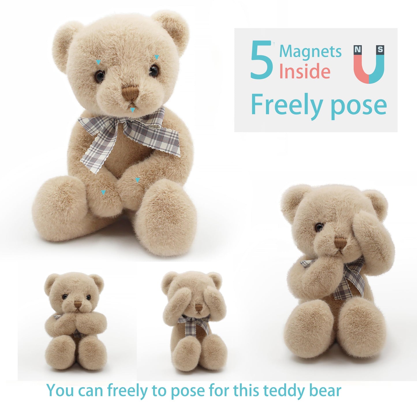 suepcuddly Small Magnet Teddy Bear Stuffed Animal Cute Plush Toy for Girl 12" (Brown)