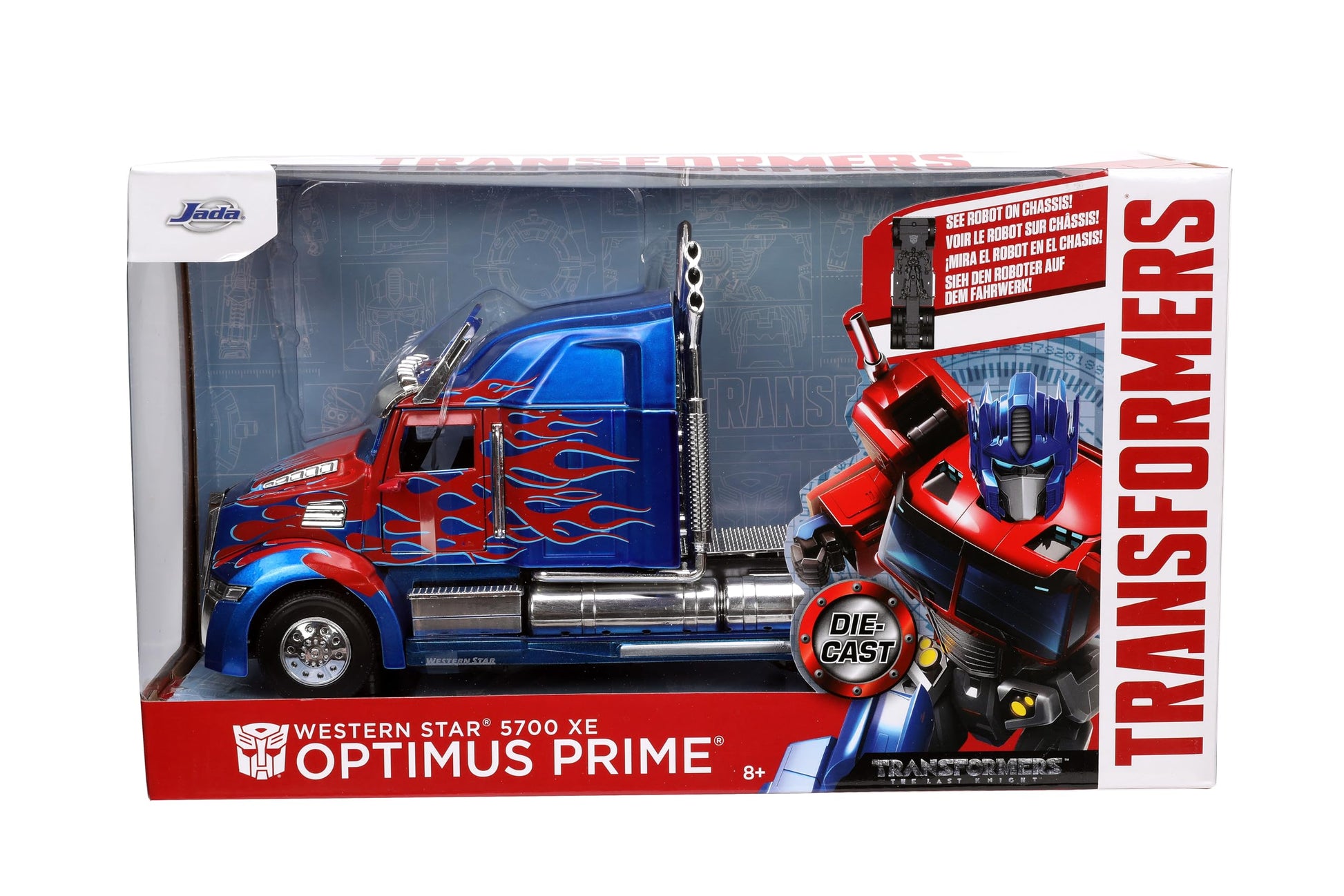 Jada Transformers The Last Knight 1:24 Optimus Prime Die-Cast Car w/Robot on Chassis, Toys for Kids and Adults