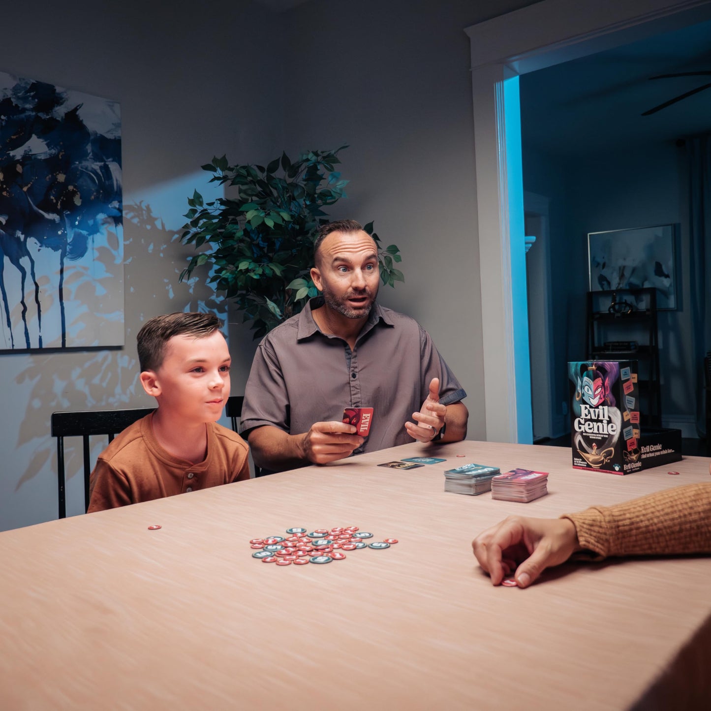 Evil Genie, Party Game Where Players Combine Good Cards with Evil Cards to Grant One Messed Up Wish, Then Guess If The Wish Will Be Taken to Score
