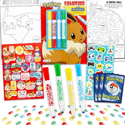 4 Pc Pokemon Stampers Arts and Crafts Set - Bundle with 4 Pokeball Stamps and 4 Markers for Kids Plus Trading Cards, More | Pokemon Stationery Kit for