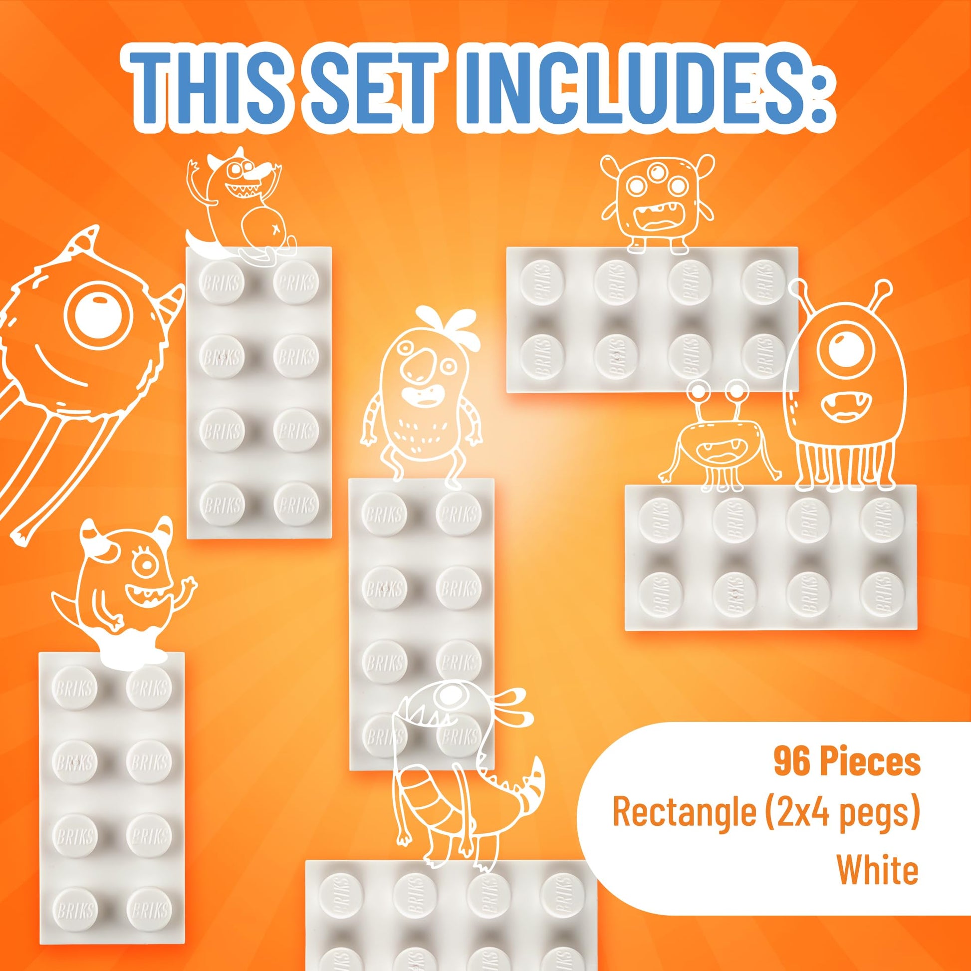 Strictly Briks Classic Bricks Starter Kit - Creative Building Blocks Set - Stackable White 2x4 Kids Blocks - Compatible with Major Brick Brands - 96