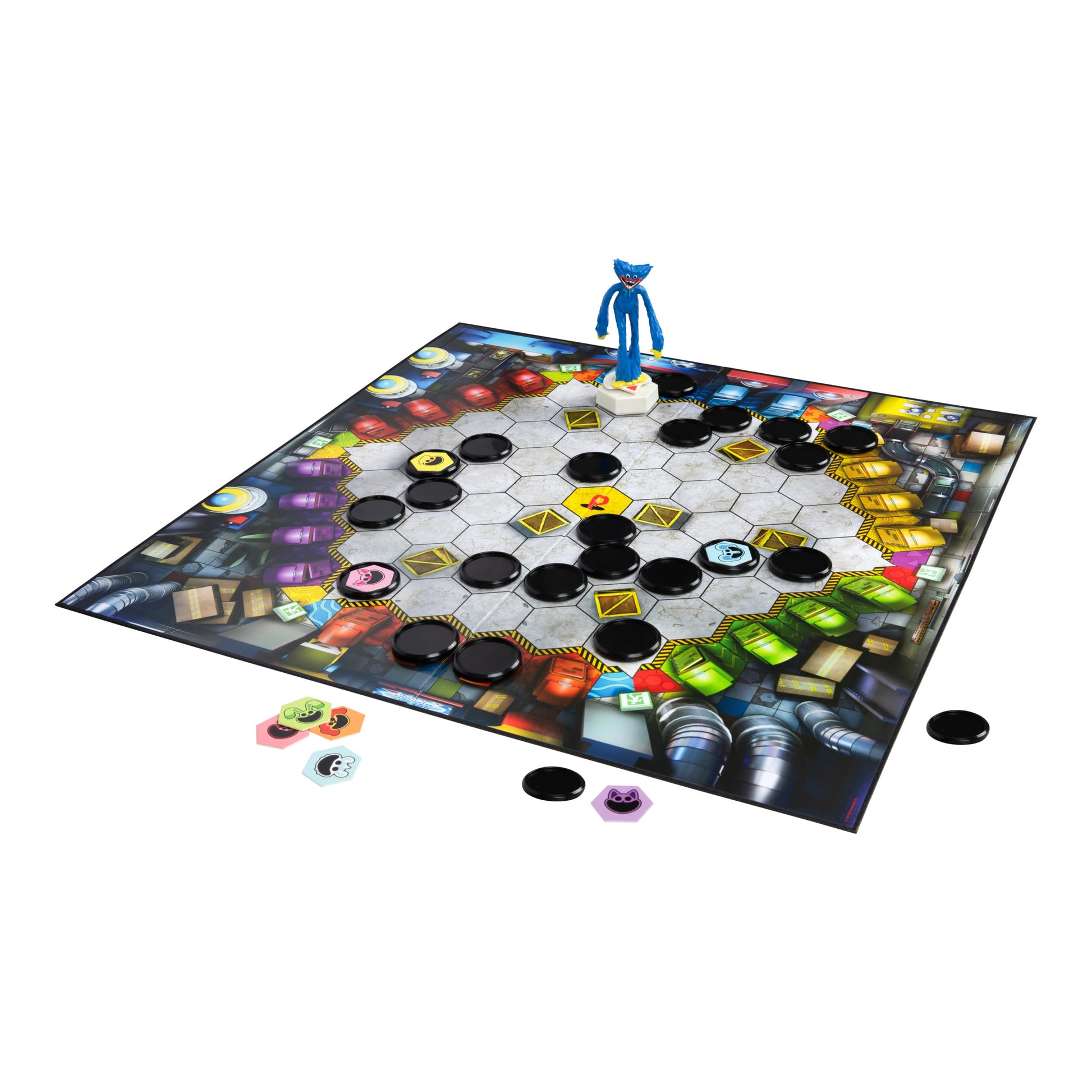 Poppy Playtime Factory Frenzy Game, Exclusive Huggy Wuggy Attacking Mover Spins, Points and Chases Players Around The Board. Use Your Wits As You Grab
