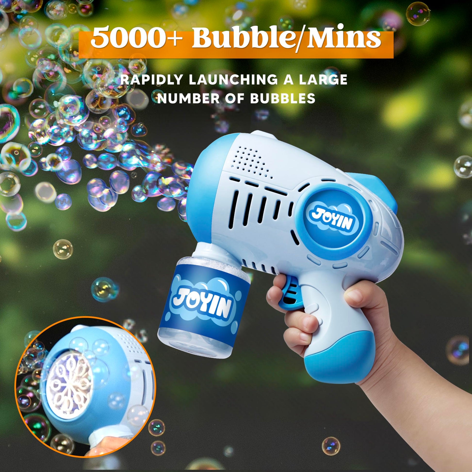 JOYIN 2 Kids Bubble Guns with 4 Bottles Solution, Automatic Bubble Machine Gun with 8 Holes for Kids, Adults, Summer Toys, Easter Basket Stuffers
