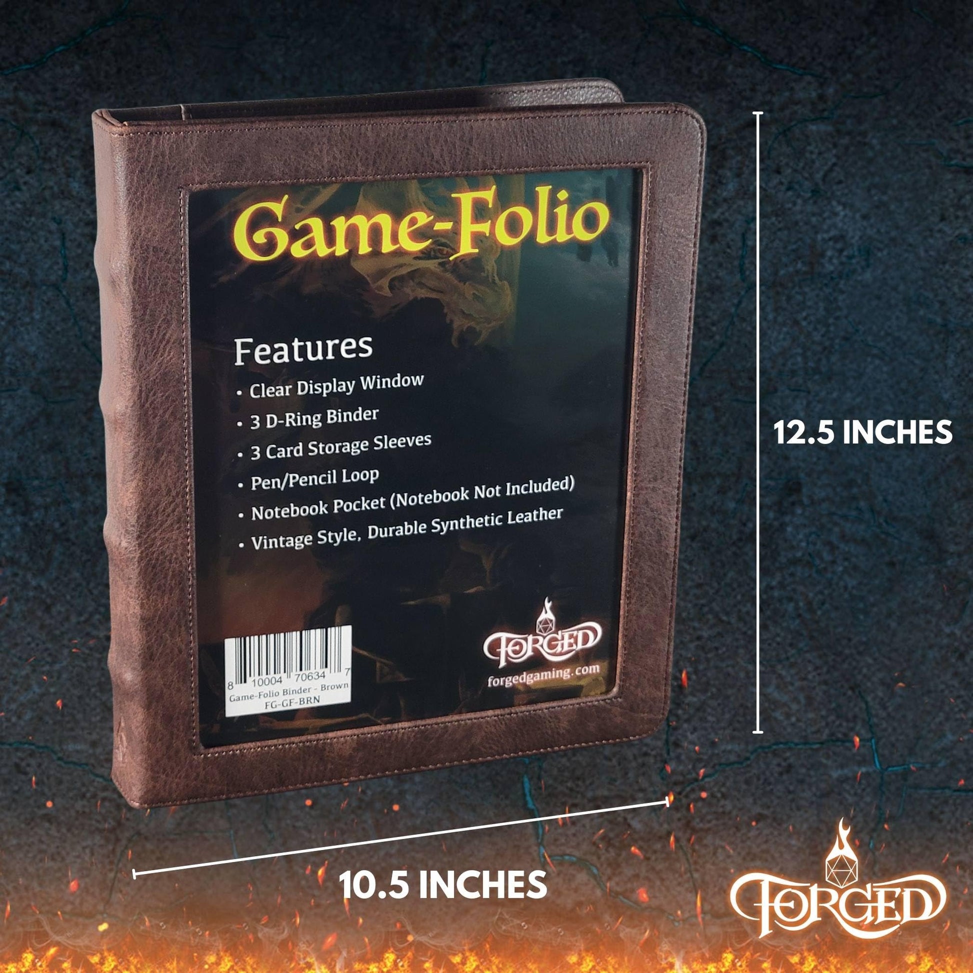 Forged Dice Co. Game-Folio PU Leather Portfolio Binder - Gaming Binder for DND Character Sheets with DND Spell Cards Organizer and Clear Front Pocket