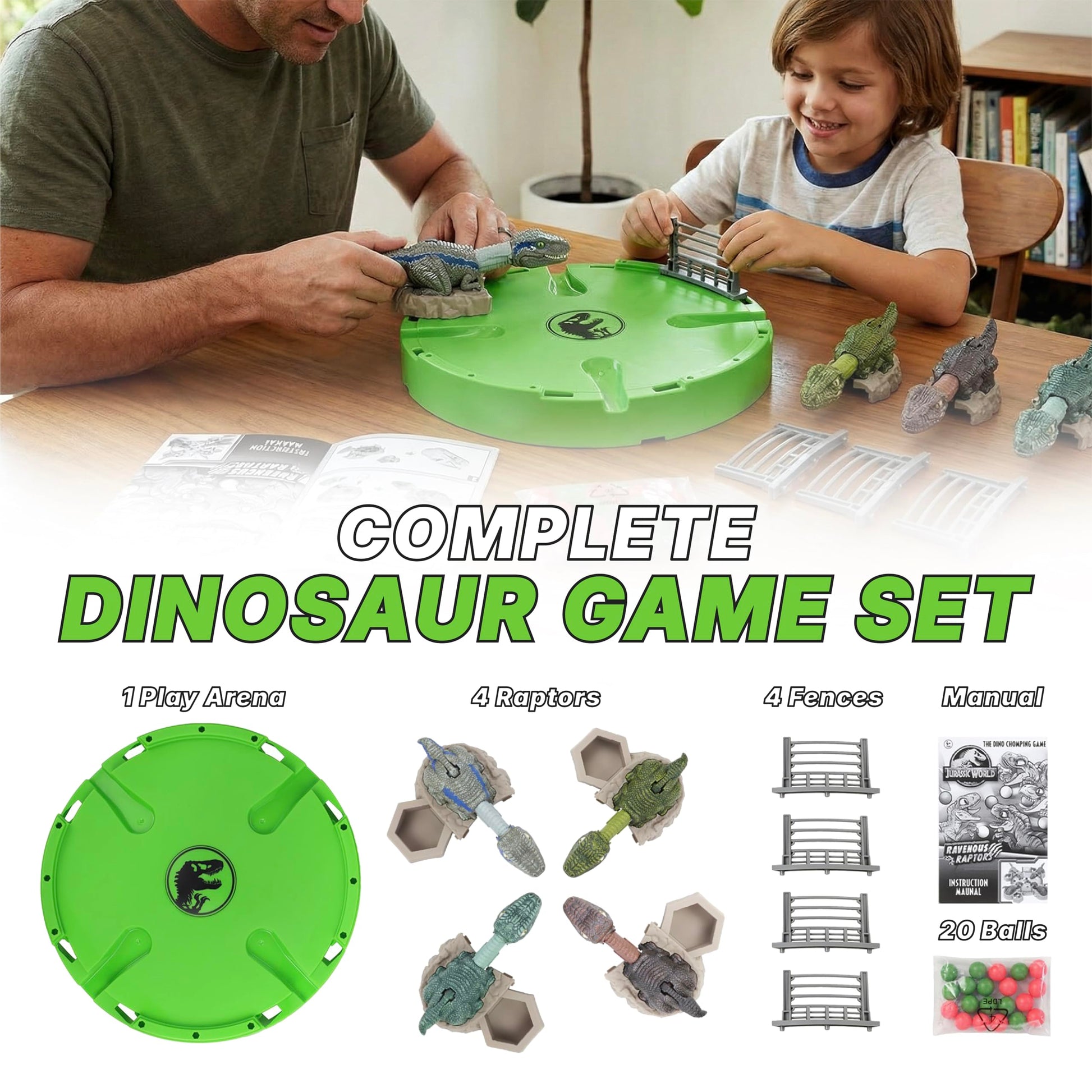 Jurassic World Ravenous Raptors Board Game- Dino Chomping Board Games for Kids, Interactive Dinosaur Game w/Snack Balls, Play Arena & Raptors, Easy