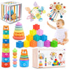 SYUUKH 6 in1 Baby Toys 6-12 Months?Infant Toys 6-12 Months?Incl 12pc Soft Stacking Blocks &Silicone Pull String & Manhattan Ball& 2 Stacking Toys