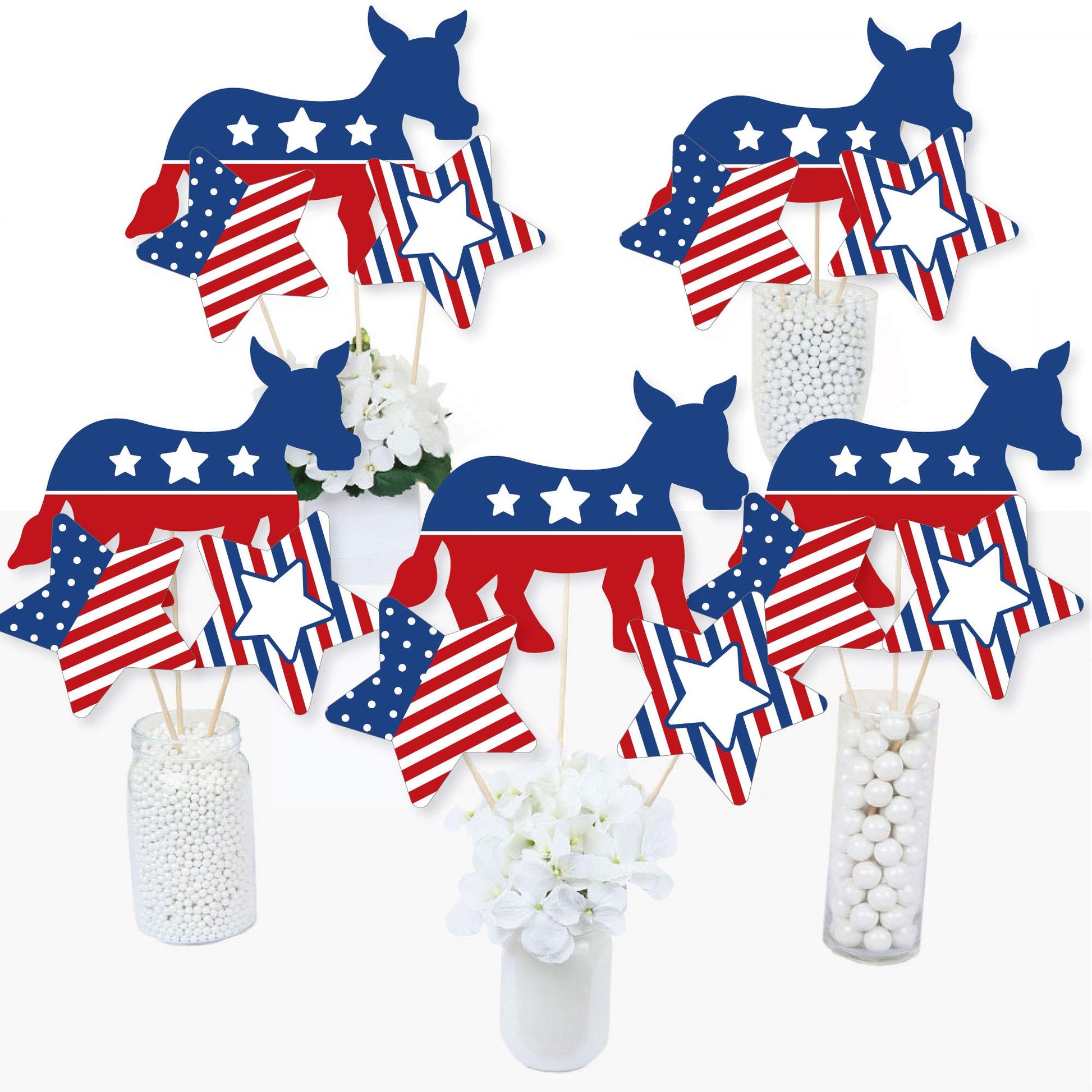 Big Dot of Happiness Democrat Election - Democratic Political Party Centerpiece Sticks - Table Toppers - Set of 15