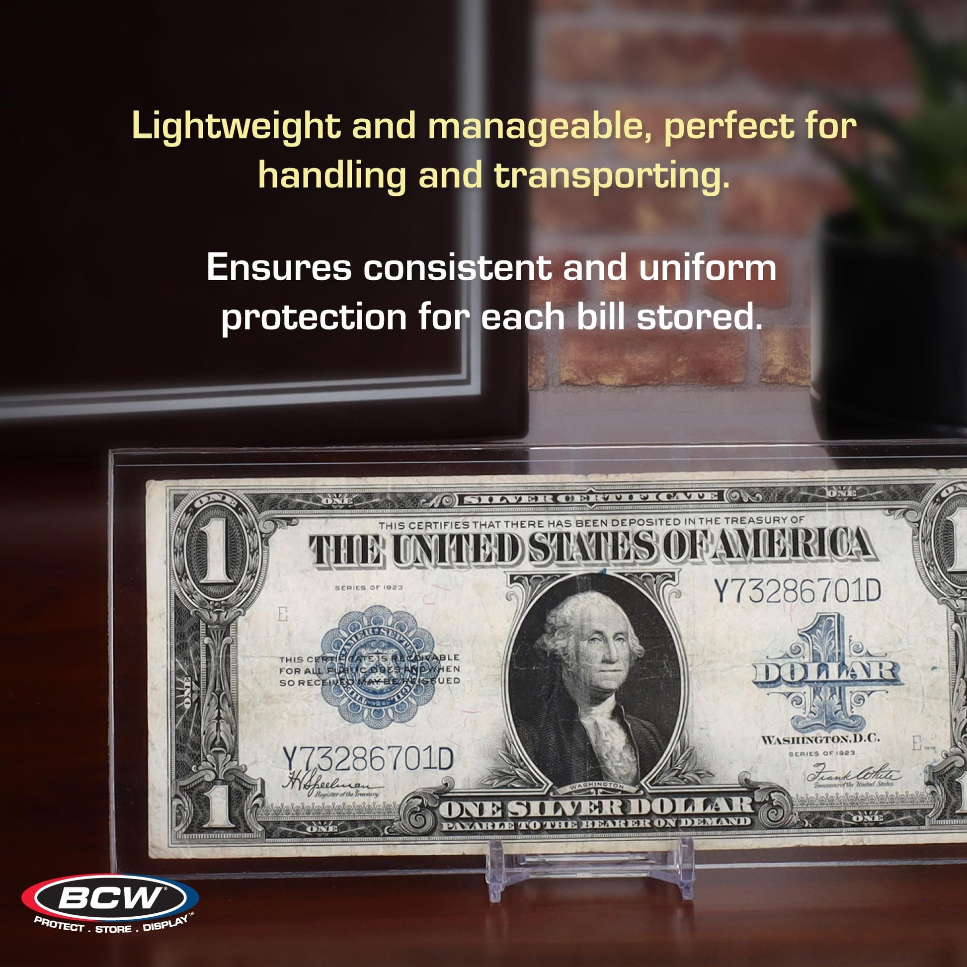 BCW Large Bill Deluxe Currency Holders - 50ct | Archival Safe Bill Protectors | High Clarity Double-Polished Clear Vinyl | for Collectors and