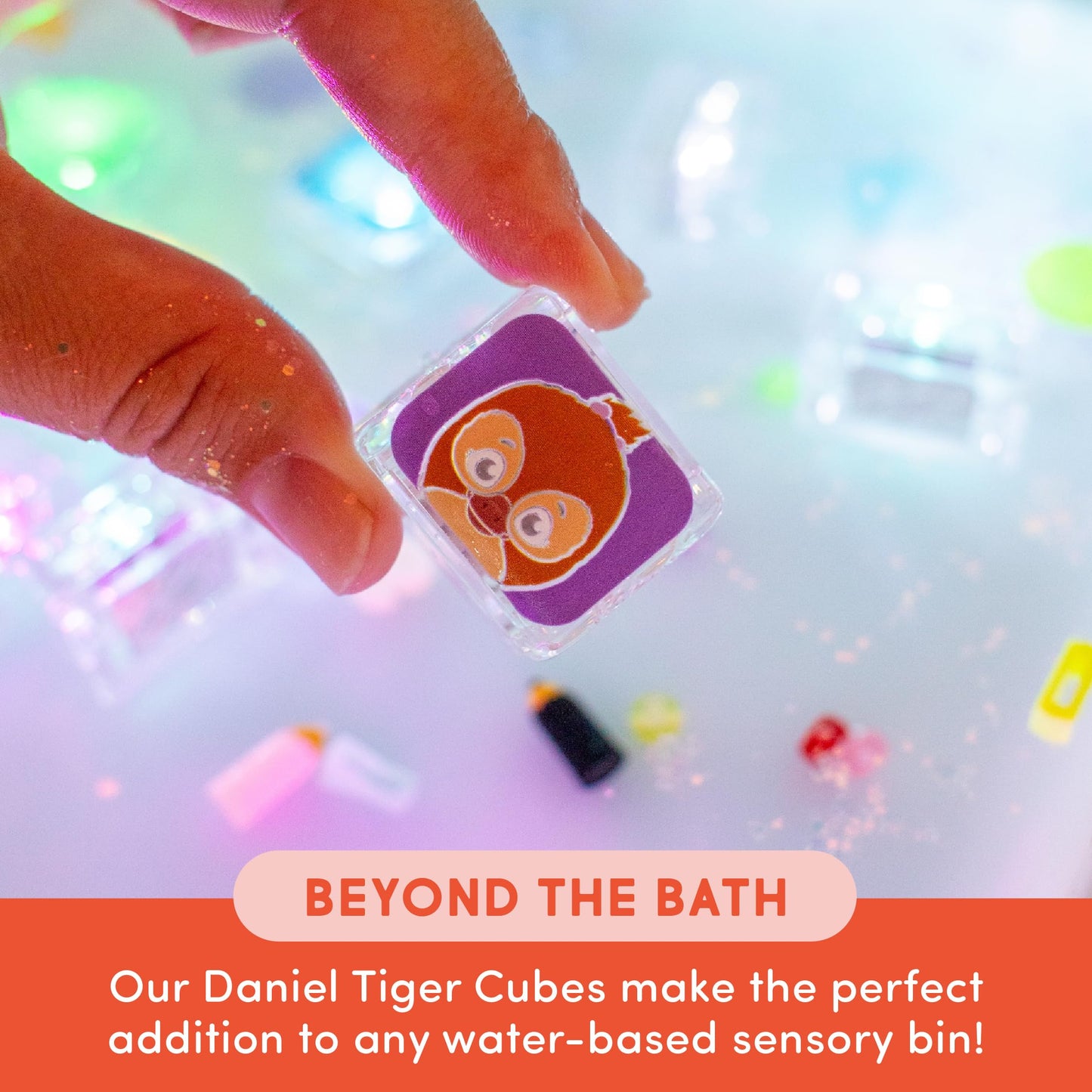 Glo Pals Water Daniel Tiger Activated Light-Up Sensory Bath Toy Vibrant Cubes for Bathtime and Sensory Play, Pack of 6