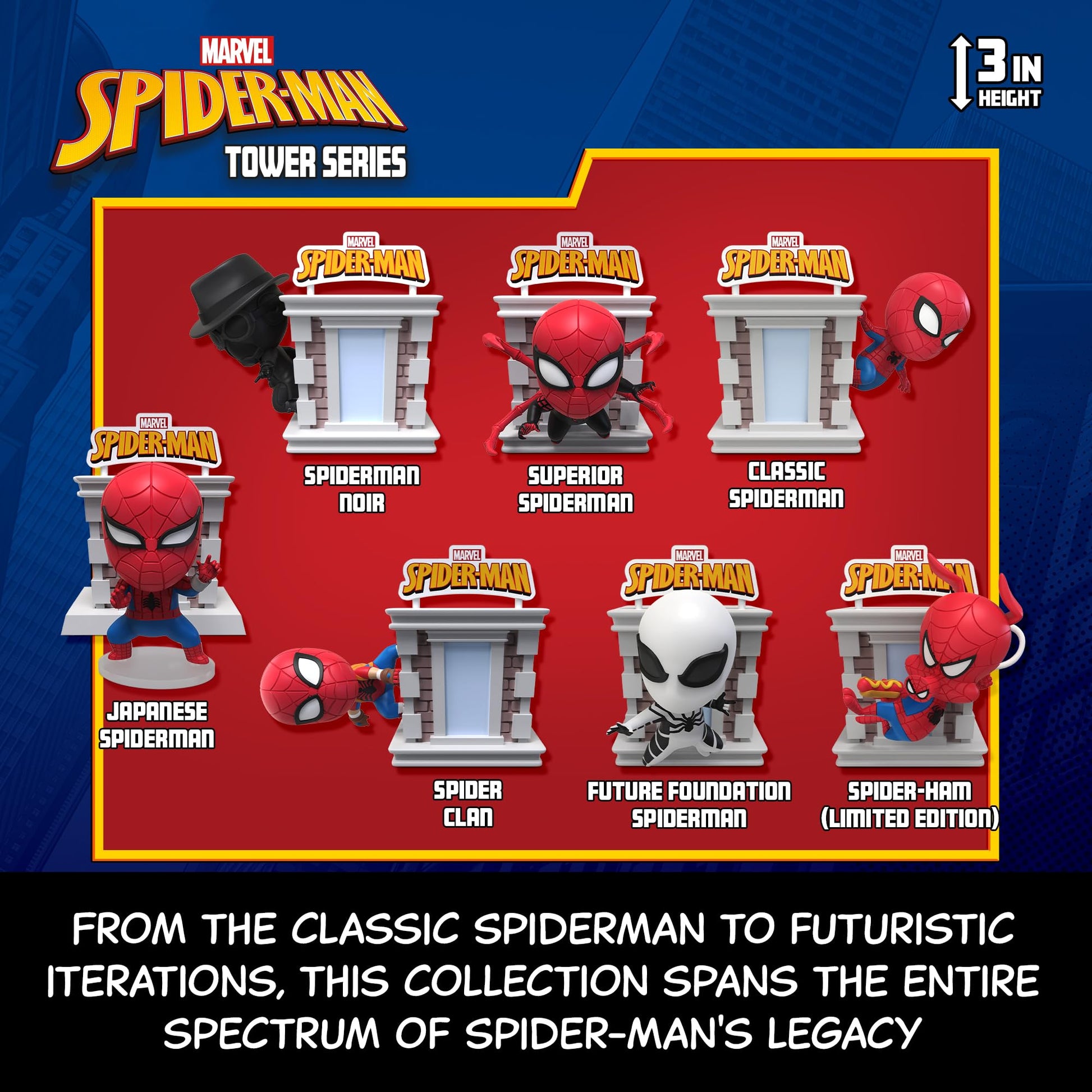 YuMe Spider-Man Tower Series Hero Box - Blind Box | Stackable 3" Superhero Movie Collectible Toy Figure | Official Marvel Merchandise | Surprise