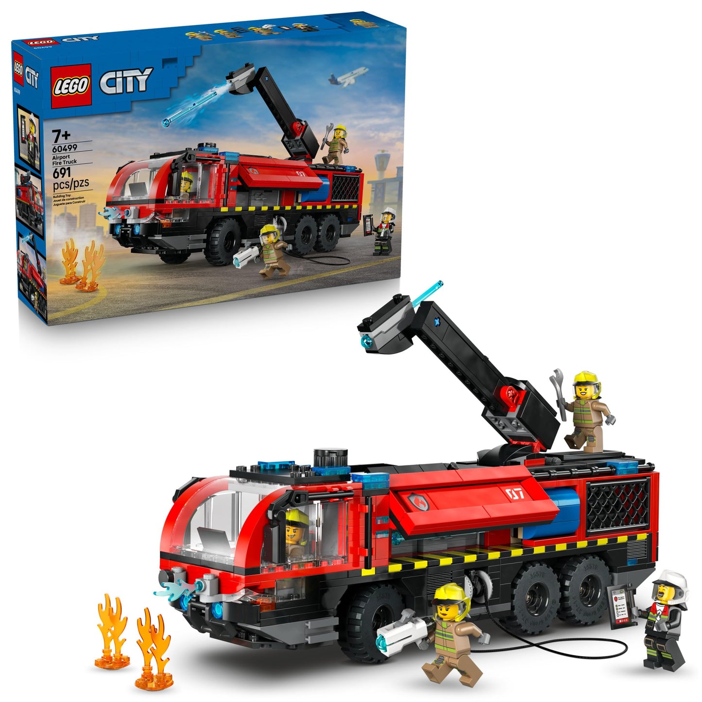 LEGO City Airport Fire Truck Kids Building Toy - Pretend Play Emergency Vehicle for Boys & Girls, Ages 7+ - Fire Engine Toy W/ 4 Firefighter