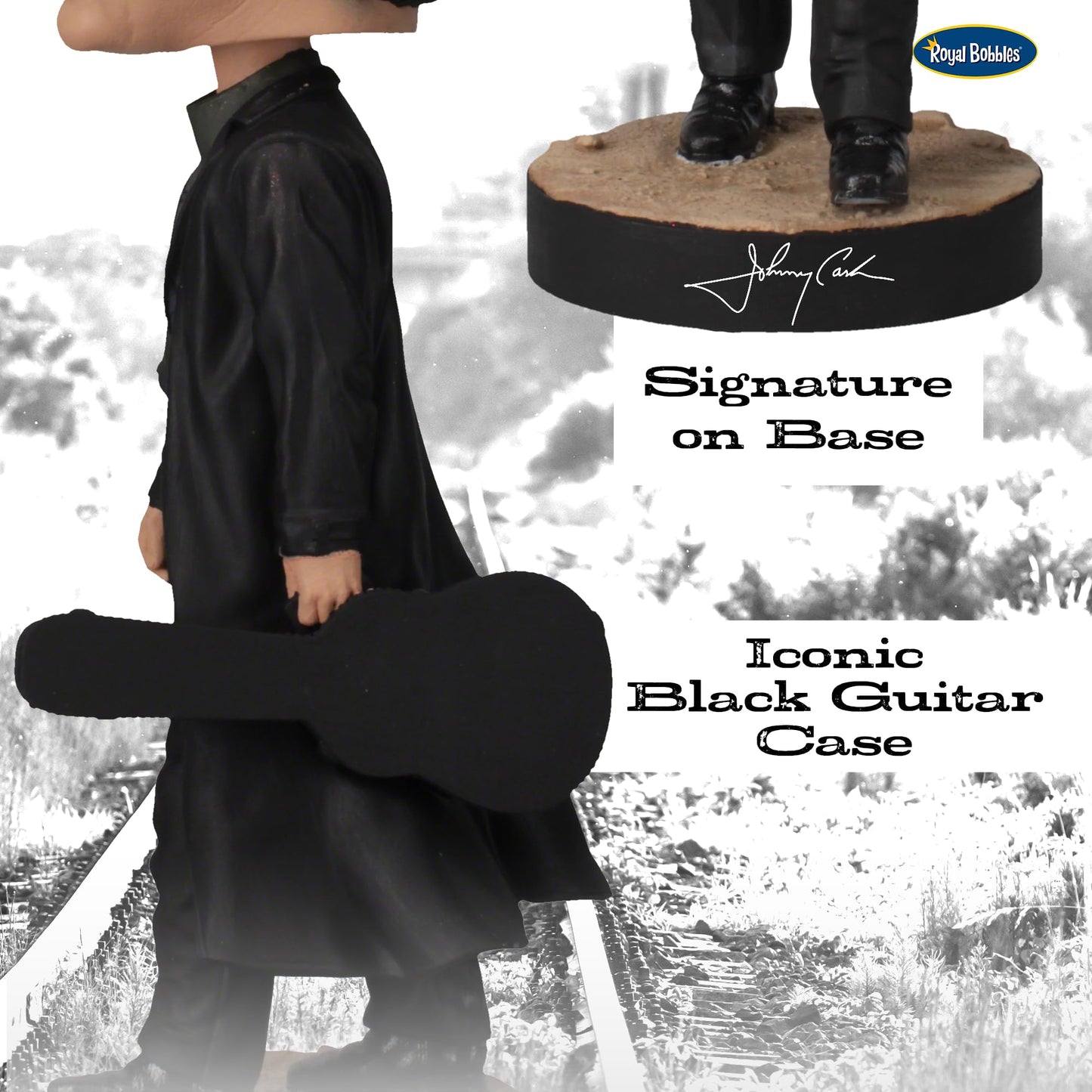 Royal Bobbles Johnny Cash The Man in Black Collectible Bobblehead Statue - 7.8 Inches Tall - Premium Polyresin Figure