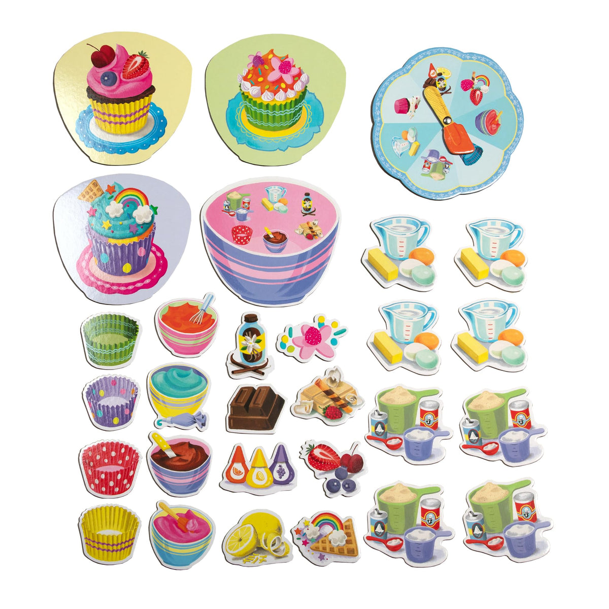 eeBoo: Cupcake Shaped Spinner Game - Animal & Baking Themed Game for Kids, Spin to Collect Ingredients, Preschool, Ages 3+, 2-4 Players