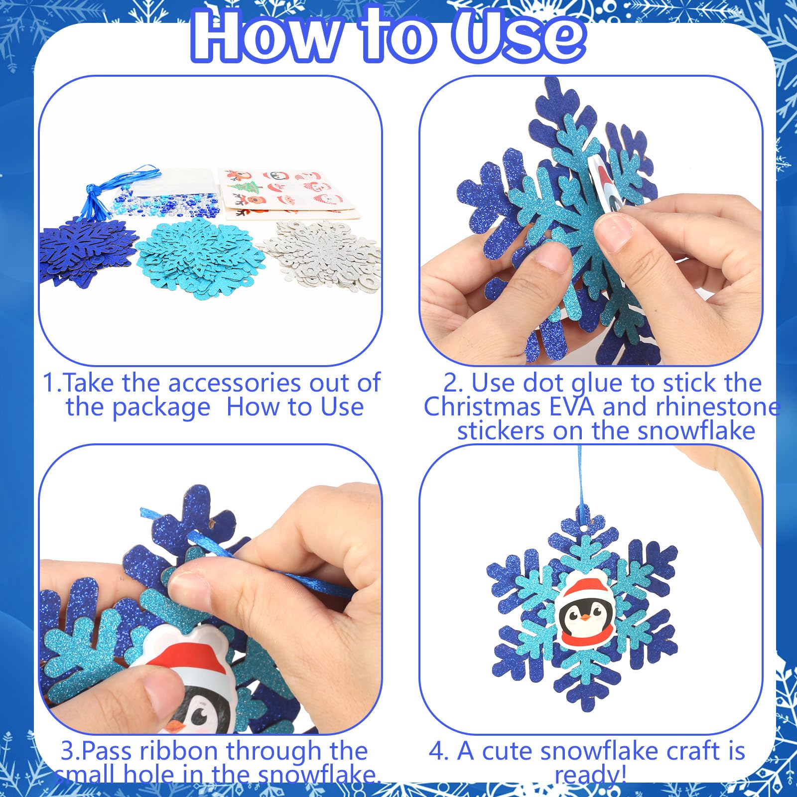 Fennoral 18 Pack DIY Snowflakes Craft Kit for Kids Make You Own Snowflake Foam Sticker Ornament DIY Christmas Arts and Crafts for Chirstmas Party