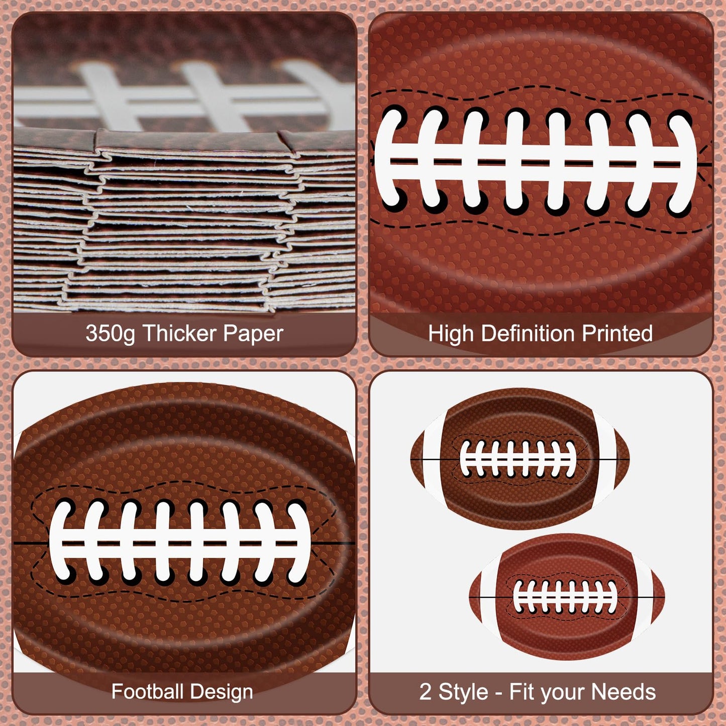 50 Pcs Football Plates - Rugby Shape Design Paper Plate, Disposable Dinner Dessert Paper Plates Tableware Set for Football Party Supplies Birthday