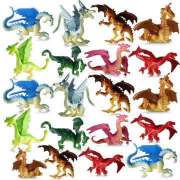 Bedwina Mini Dragon Toy Figures - (Pack of 12) 2 Inch Plastic Rubbery Dragon Figurines in Assorted Colors and Styles - Kids Toys for Birthday Party