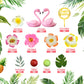 Flamingo Cake Toppers Summer Cake Decorations with Flower Palm Leaf Cake Toppers for Tropical Hawaiian and Beach Theme (Style1)