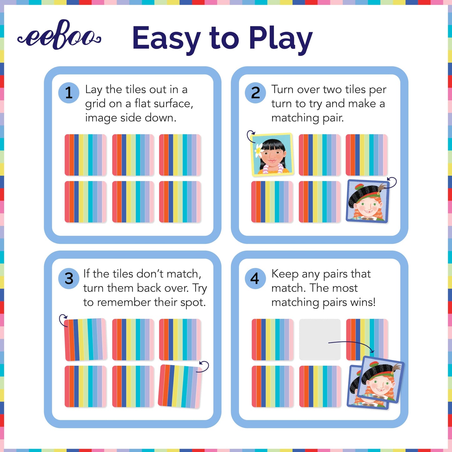 eeBoo: Memory and Matching Game- I Never Forget a Face- 24 Pairs, Develops Recognition, Concentration, Memory & Social Skills, Age 3+