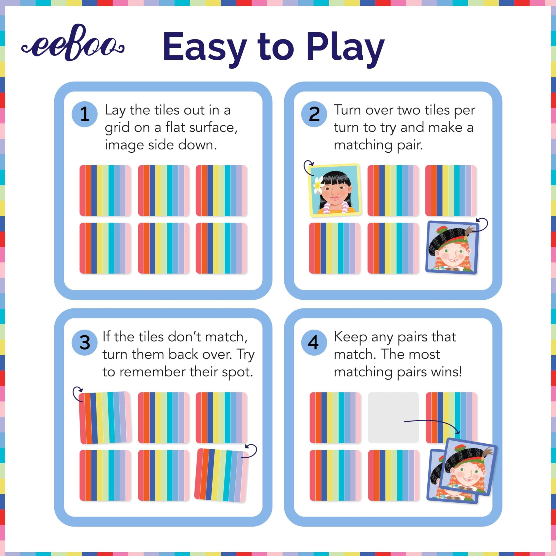 eeBoo: Memory and Matching Game- I Never Forget a Face- 24 Pairs, Develops Recognition, Concentration, Memory & Social Skills, Age 3+