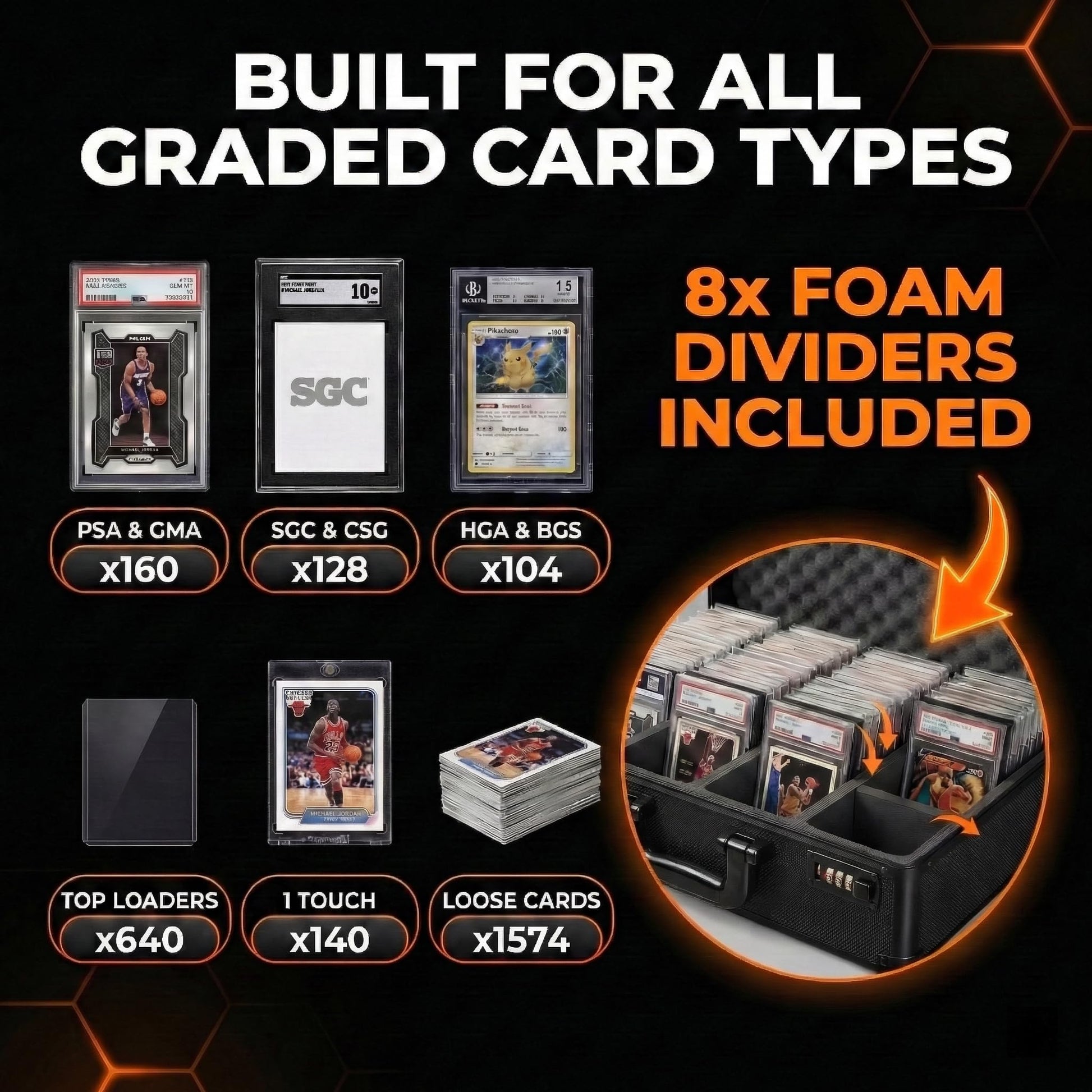 Xerivo Graded Card Storage Box - Lockable PSA Slab Case for Graded Cards, Baseball and Sports Card Case, Baseball Storage Box Holds 160 Slabs or 640