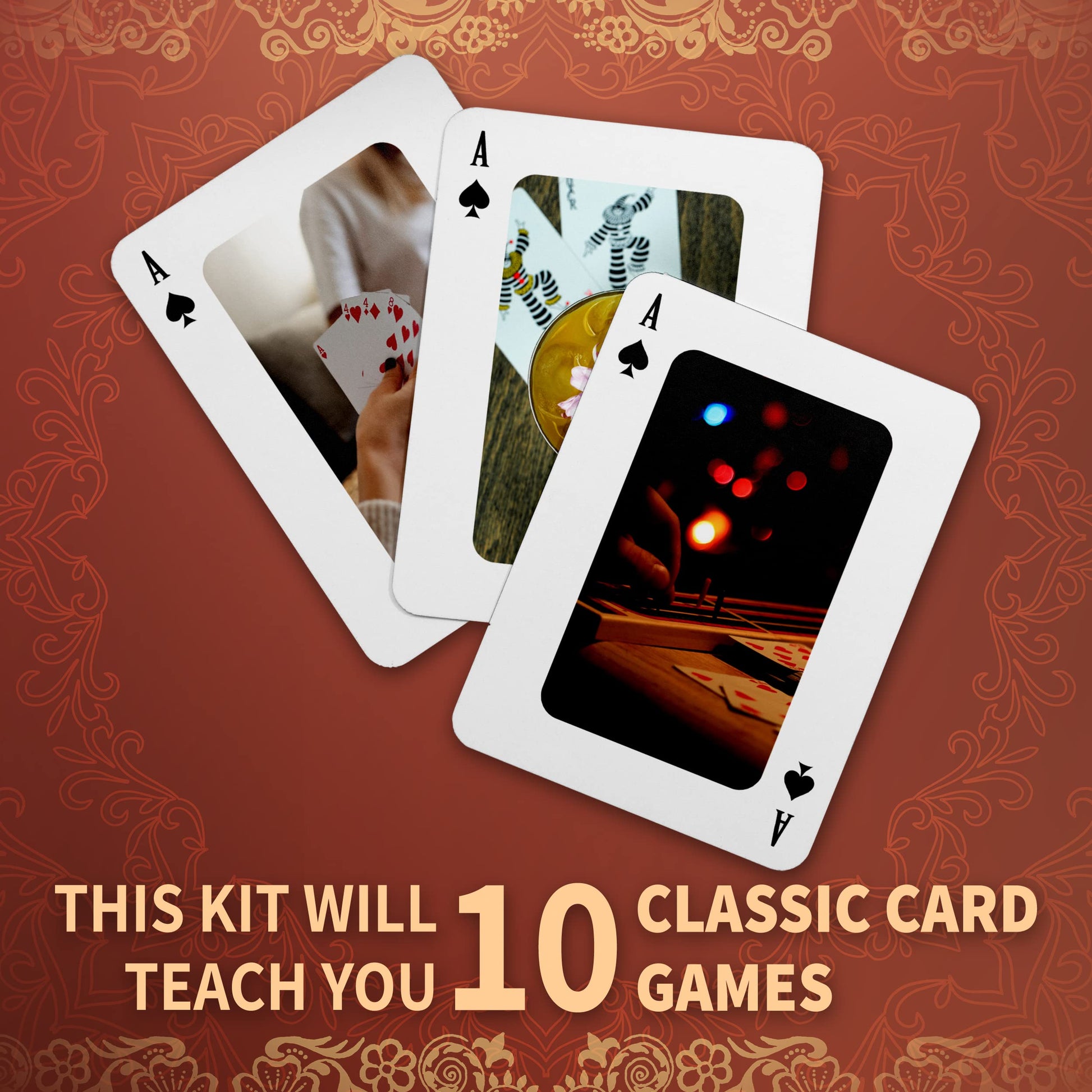 SpiceBox Classic Card Games for Adults and Kids, Fun Playing Cards Gift Set with Cribbage Board, Gin Rummy, 10 Classic Card Games Lessons