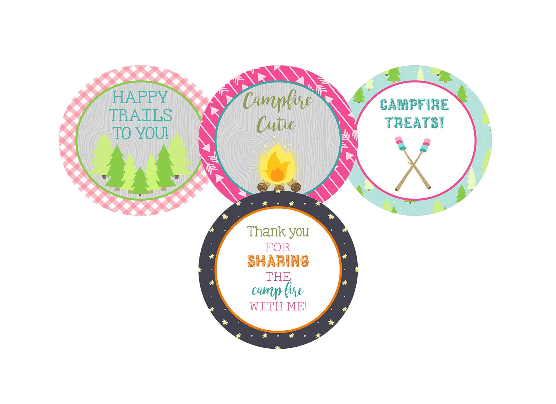 Glamping Girl Camping Pink Party Invitations Supply Decoration Decor (Sticker Favors)