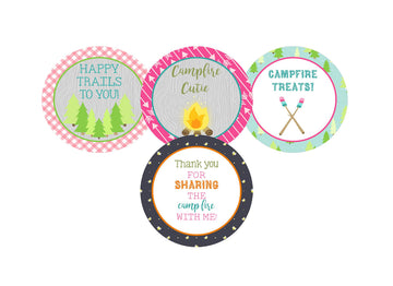 Glamping Girl Camping Pink Party Invitations Supply Decoration Decor (Sticker Favors)