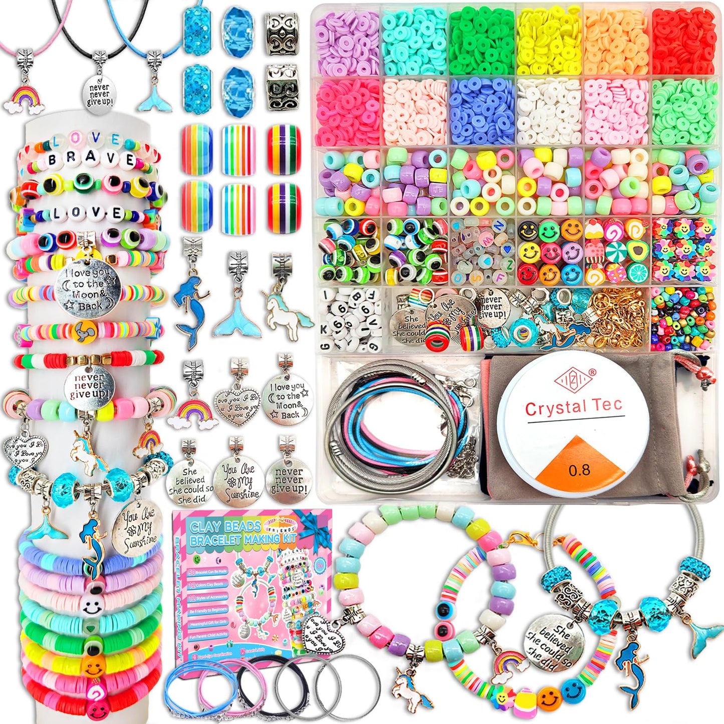 leitait Girls Toys Bracelet Making Kit -3400pcs Charm Jewelry Making Kit Supplies,Unicorn/Mermaid Crafts Birthday Christmas Gifts for Girls Ages 5 6 7