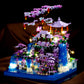 CAXIMSY Cherry Blossom Tree House Micro Building Blocks Set,Peach Blossom Pond Flowers Bricks Architecture Kit with LED Light Gifts for Adults