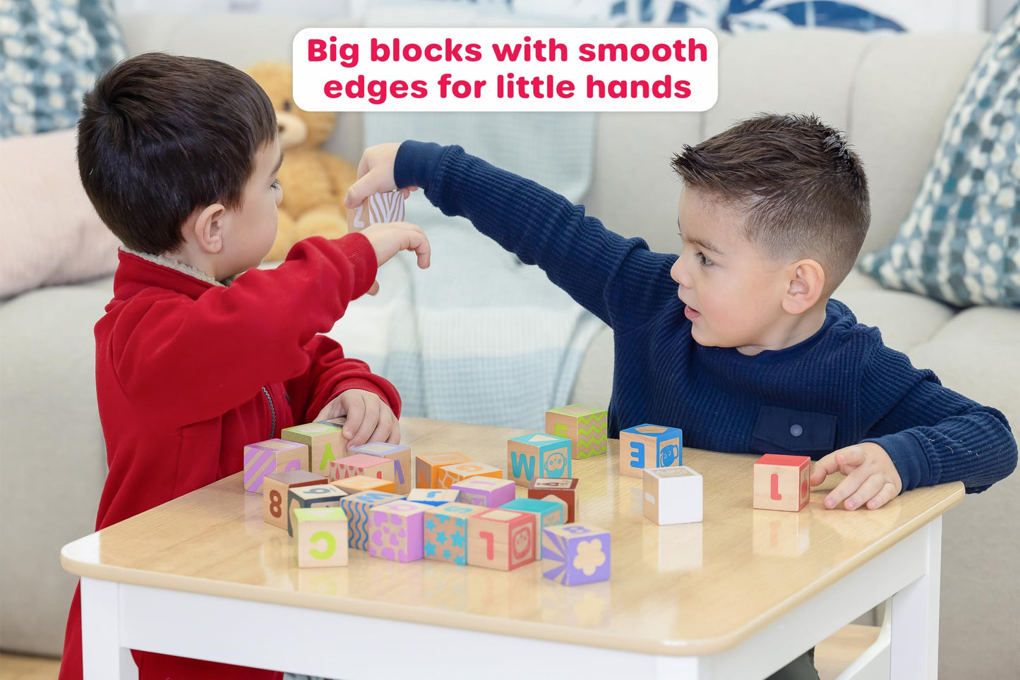 Jasey's Toy Chest 26-Piece Wooden ABC Block Set - Uppercase Letters, Numbers & Animal Matching - Chunky Wooden Blocks for Toddlers Ages 12+ Months
