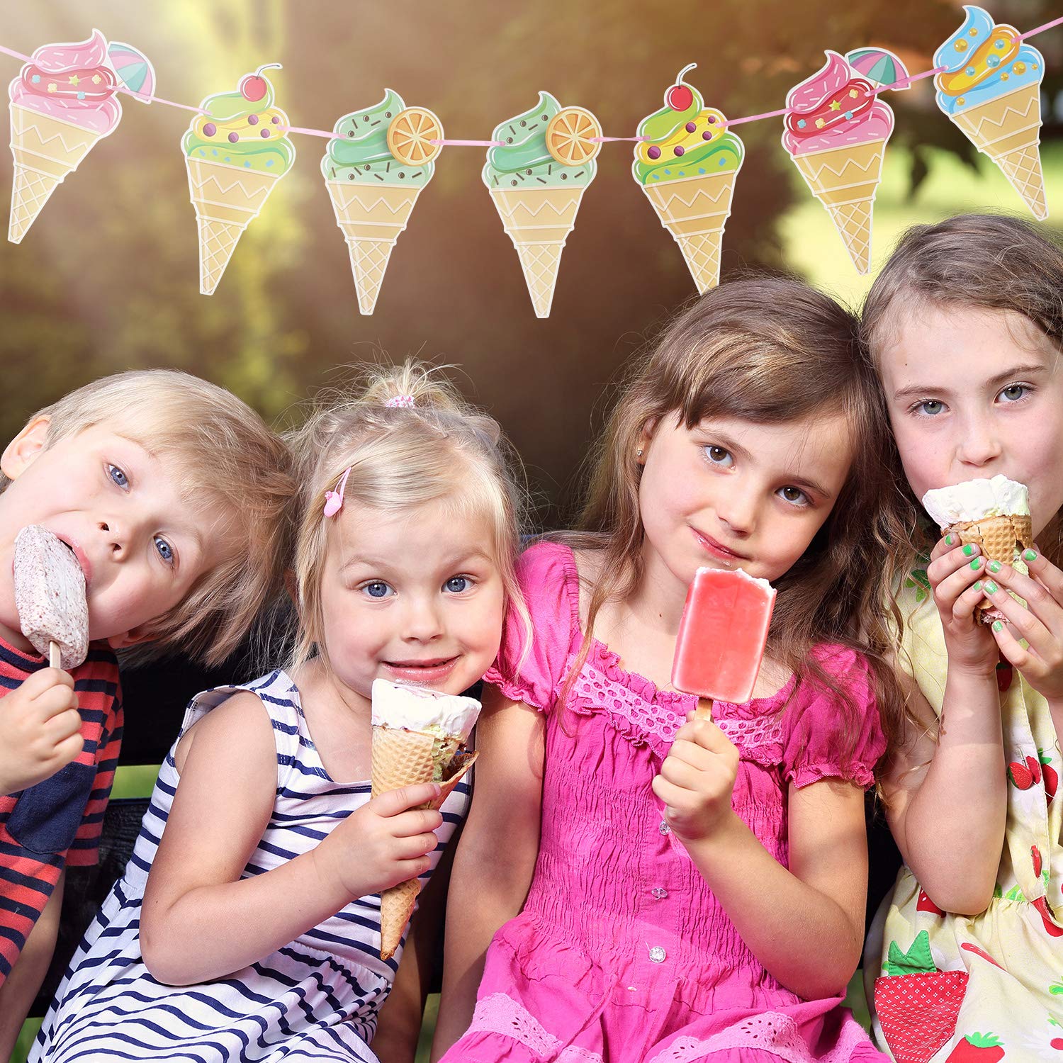 Maitys 9 Pieces Ice Cream Party Decorations Hanging Honeycomb Ice Cream Tissue Paper Party Banner Ceiling Sign Decor for Wedding Birthday Summer Favor