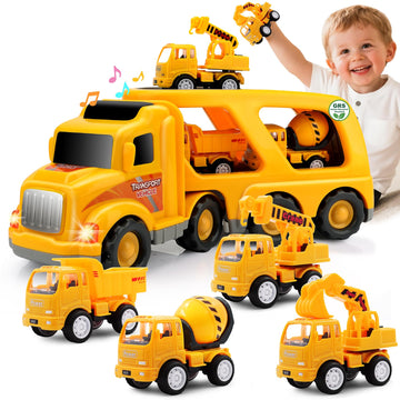 Nicmore Construction Truck Toddler Toys Car: Toys for 1 2 3 4 Year Old Boy 5 in 1 Carrier Toys for Kids Age 1-3 2-4| 18 Months 2 Year Old Boy