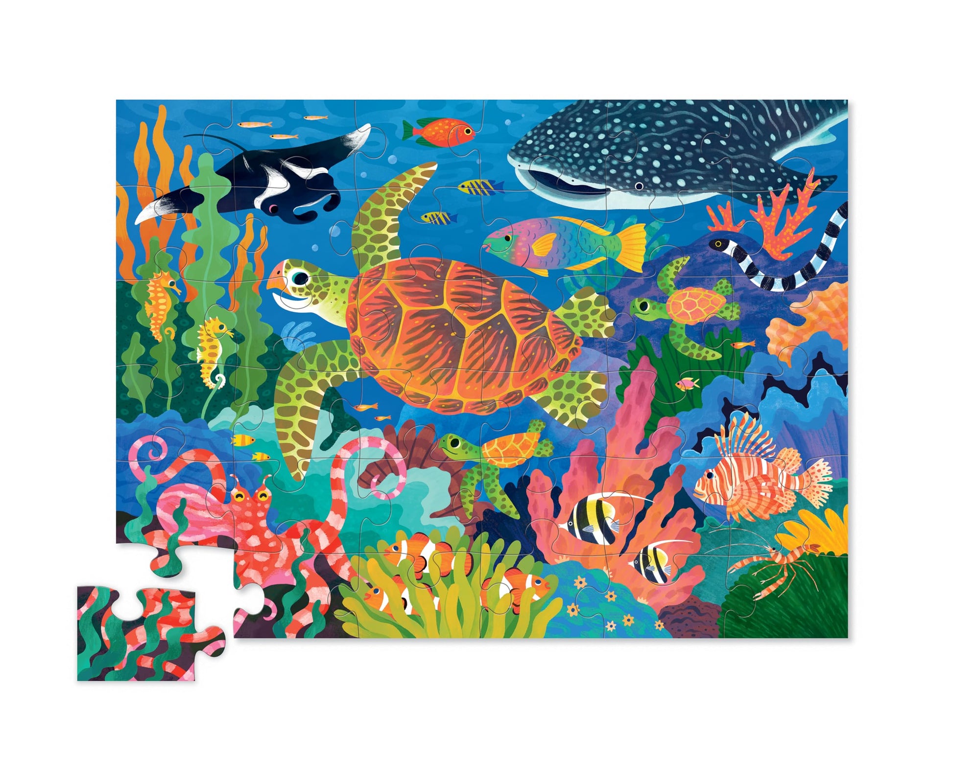 Crocodile Creek Jigsaw Puzzle, 36 Piece for Kids 3 Years and Up, Heavy-Duty Shaped Box for Storage, Finished Puzzle Size 18 x 24 inches, Sea Turtle