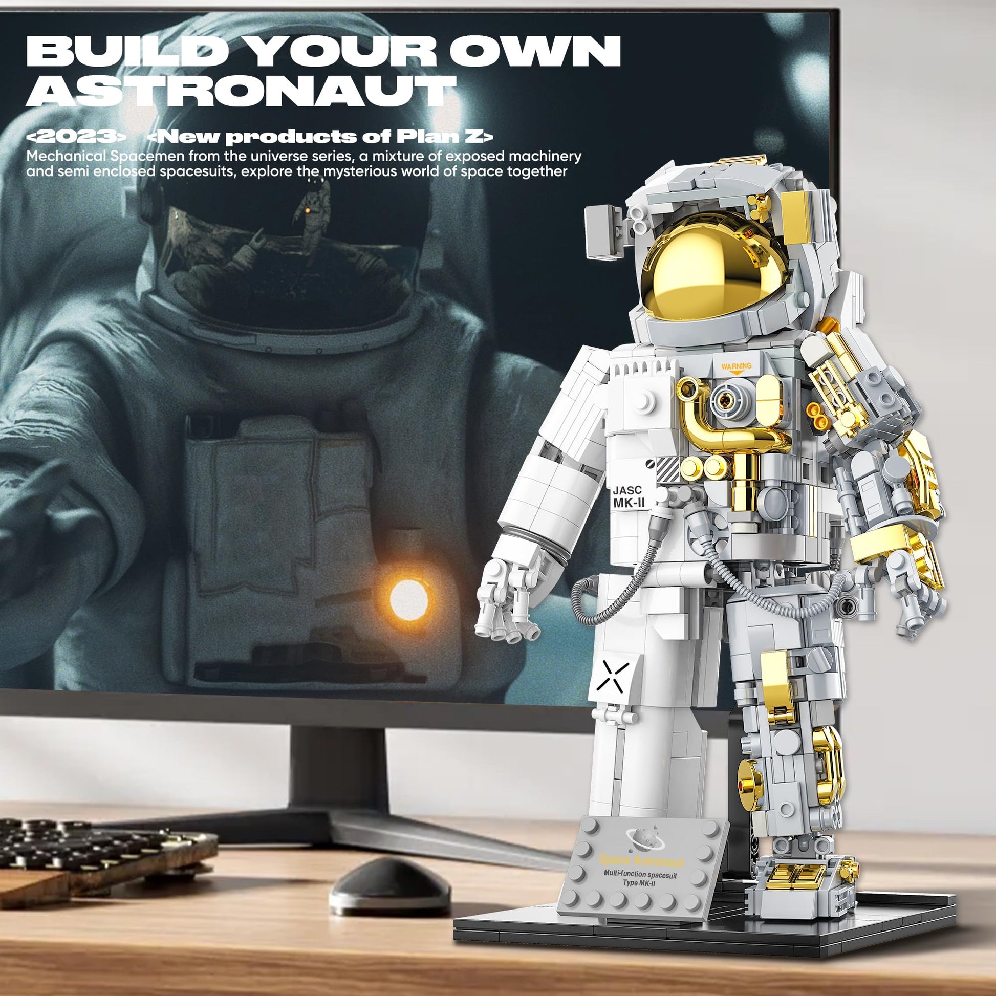 FarBlocked Space Astronaut Building Block for Boy 12+, Astronaut Building Block Set Flexible Space Explorer Toy with Display Stand, Cool Spaceman