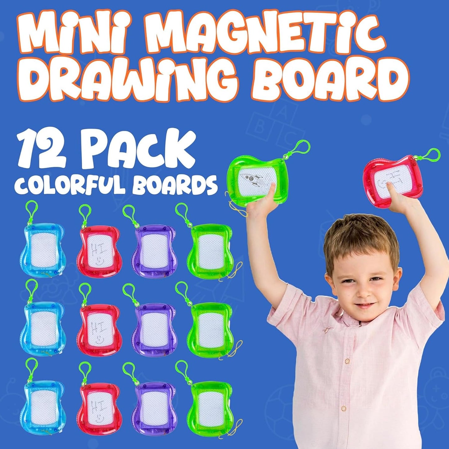 Bedwina Mini Magnetic Drawing Board for Kids - (Pack of 12) Backpack Keychain Clip Drawing Boards, Erasable Doodle Sketch Writing Pad Boys & Girls