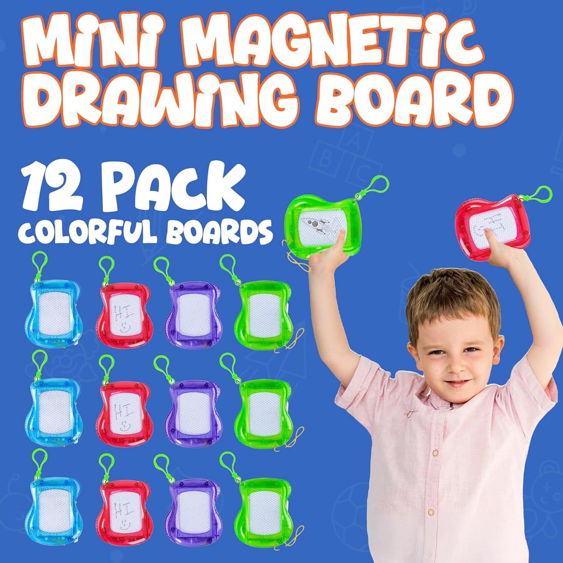 Bedwina Mini Magnetic Drawing Board for Kids - (Pack of 12) Backpack Keychain Clip Drawing Boards, Erasable Doodle Sketch Writing Pad Boys & Girls