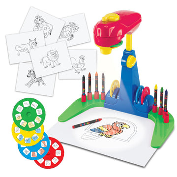 Thin Air Brands Drawing Projector for Kids 3 & Up, Preschool Tracing Projector Kit Includes 32 Animal Drawings on 4 Sturdy Discs, 8 Crayons & 1 Pad